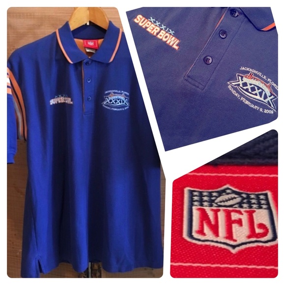 NFL Other - Super Bowl NFL polo shirt XXXIX 39 2005 blue short sleeve Patriot Eagle football